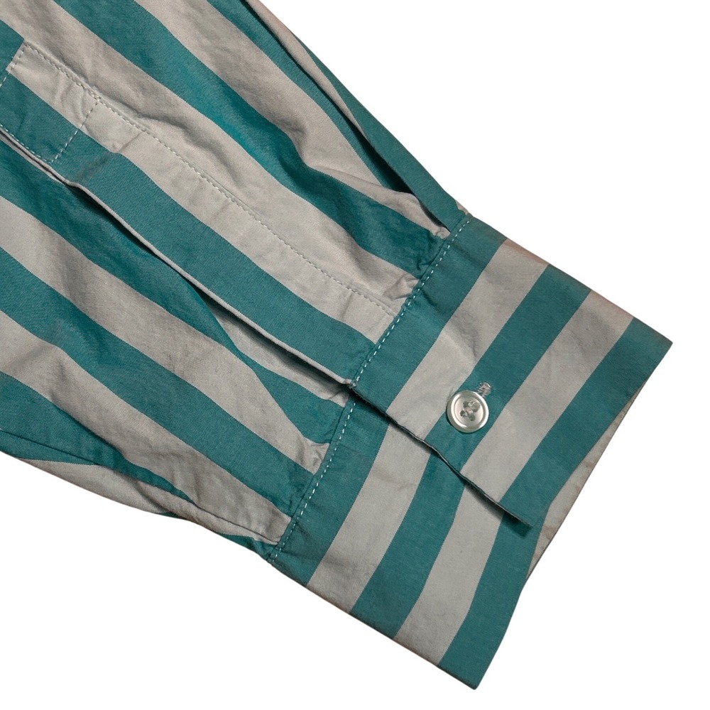 A New Day Women's Teal Striped Cotton Button Down Shirt Large - Picture 3 of 9